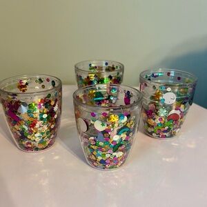 4 Vintage HTF 12oz Tervis Tumblers Confetti Flake Multi Colored Metallic Glitter